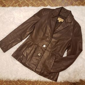 Wilsons XS Brown Leather Notch Collar Coat